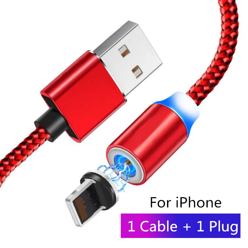 Магнитный USB кабель для huawei samsung type C type-C зарядный USB C Магнитный кабель Micro USB шнур для мобильного телефона провод для iPhone провод - Цвет: For iPhone Red