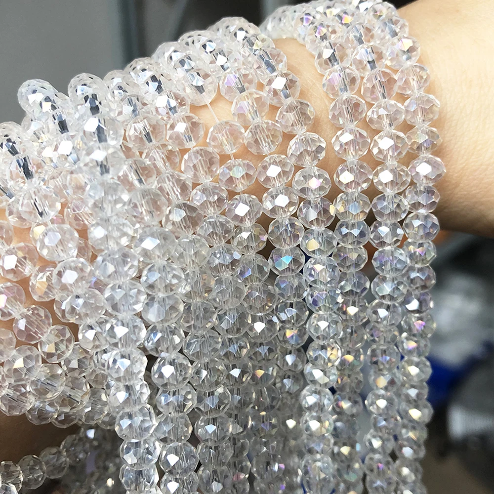 150 Perline In Vetro Cristallo 8mm A Rondelle Briolette - Kit Fai Da Te Per Gioielli, Bracciali, Collane, Portachiavi (Rosa)