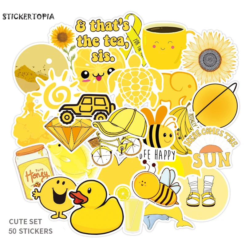 

50PCS Cartoon Style Yellow Decorative Stickers for DIY Laptop Moto Bicycle Skateboard Luggage Suitcase Notebook Waterproof
