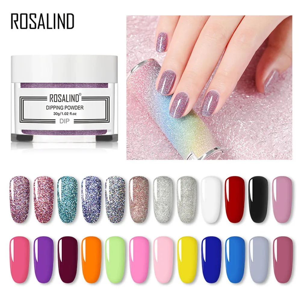 

ROSALIND 30g Dipping Powder Nail Art Base Coat Gradient French Nail Natural Color Holographic Glitter Cure Nail Art Decorations