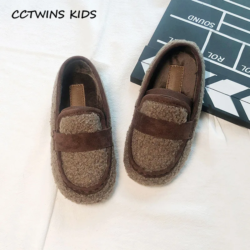 Thin Brown CCTWINS/детская обувь; коллекция года; Сезон Зима; модная детская обувь без шнуровки; брендовые Лоферы для малышей; Теплая обувь черного цвета на плоской подошве для маленьких девочек; LM2089 - Цвет: Thin Brown