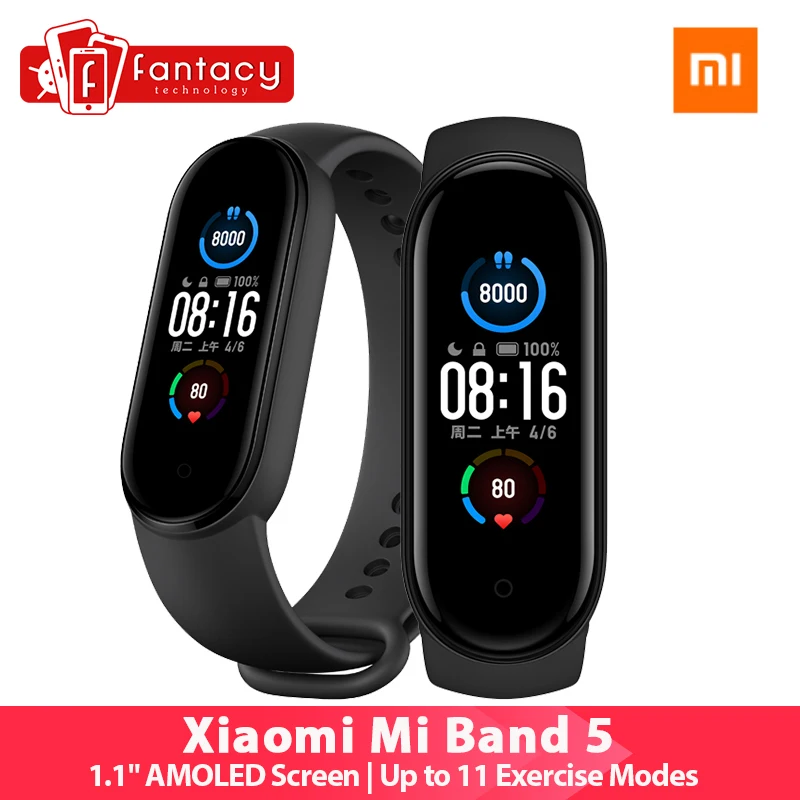 Оригинальный цветной смарт браслет Xiaomi Mi Band 5 с сенсорным экраном 1 2 дюйма фитнес