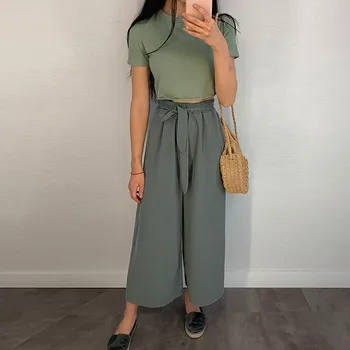 

Spring Summer Hot Sale Solid Wide Leg Pants Loose Pants Bow Ankle Length Pants Women's High Waist Stylish Loose Pants 2020