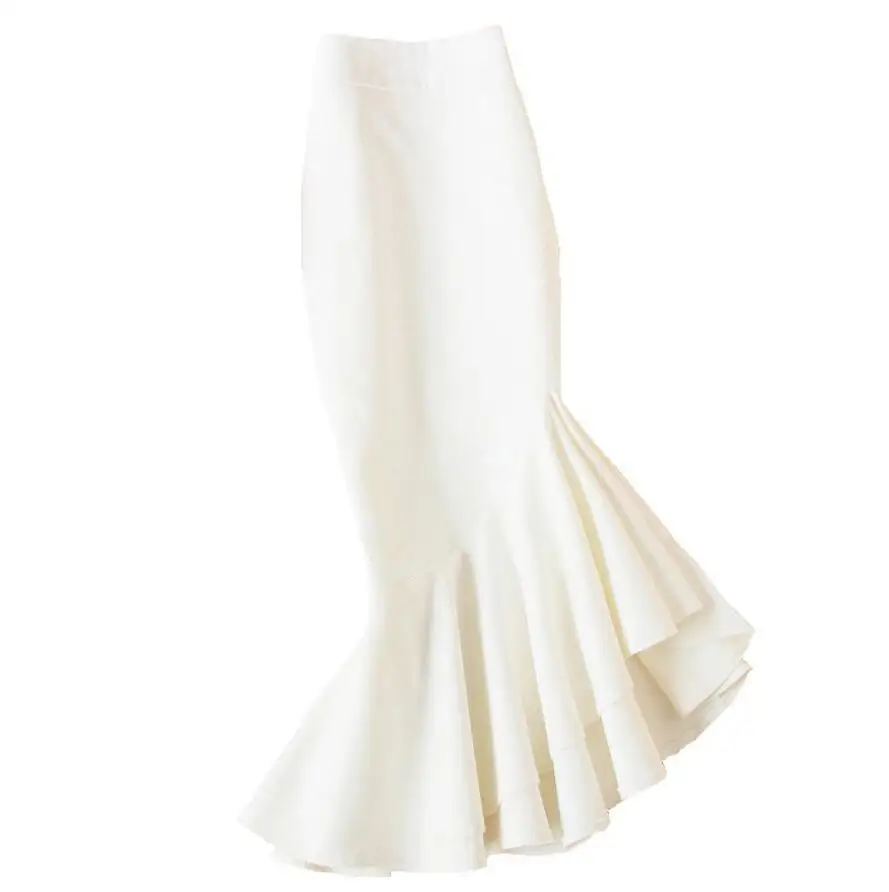 

White denim fishtail skirt women spring new irregular package hip high waist trumpet mermaid skirt q700