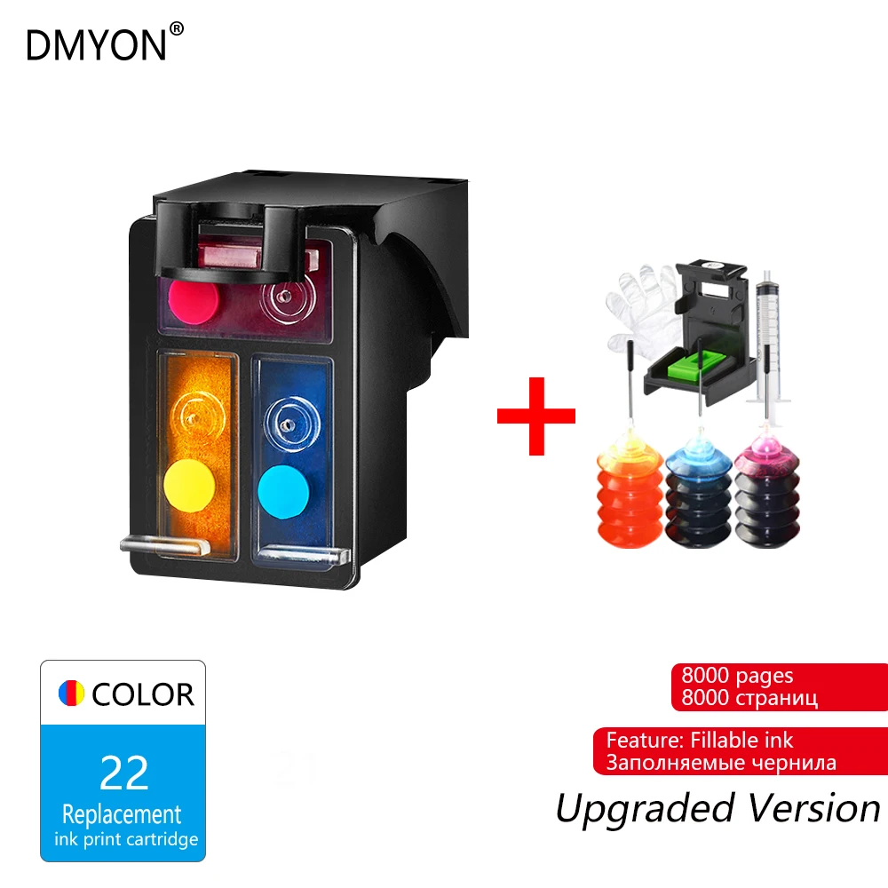 22 Color Upgrade DMYON 21XL 22XL перезаправляемый картридж с чернилами для принтера Hp 21 22 принтер с чернилами Hp Deskjet F2180 F2200 F2280 F4180 F300 F380 380 D2300 картриджи для принтеров - Цвет: 22 Color Upgrade
