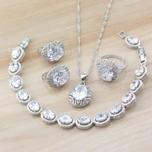 Свадебные украшения для ужина наборы из стерлингового серебра 925 пробы прозрачный, нейтральный, Циркон Кристалл женский костюм клип серьги и кольца наборы