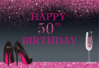 

Photo Background Shining Pink Black High Heels Champagne Woman 50th Happy Birthday Party Decor Banner Backdrops for Photography