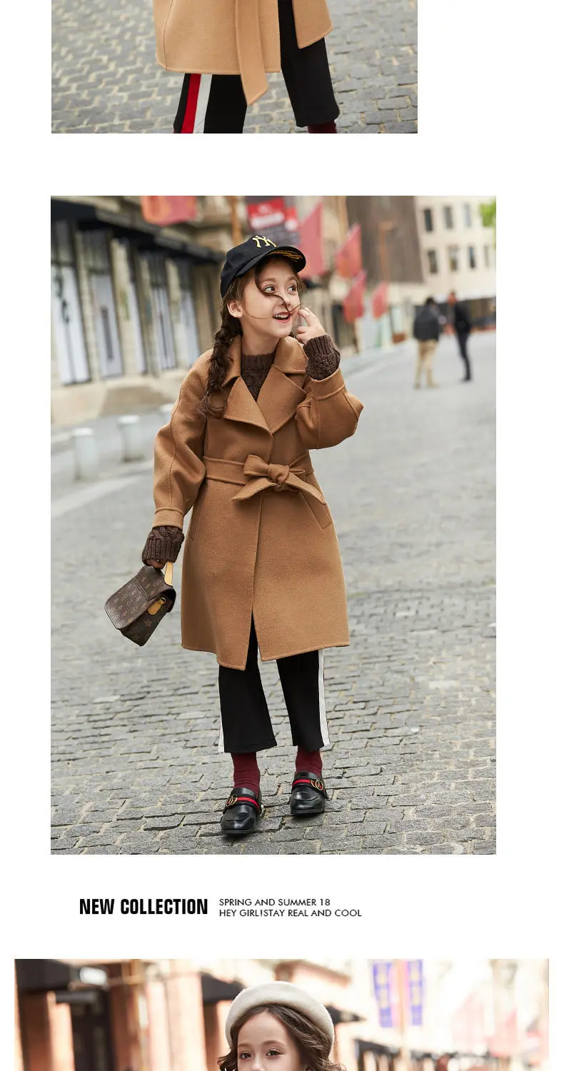 para Meninas Moda Jaqueta de lã Longo das Crianças com Cinto Cardigan das Crianças Outono Inverno Blusão Grossa Cabolsa Jaqueta 6 Cheap Lã e mistura