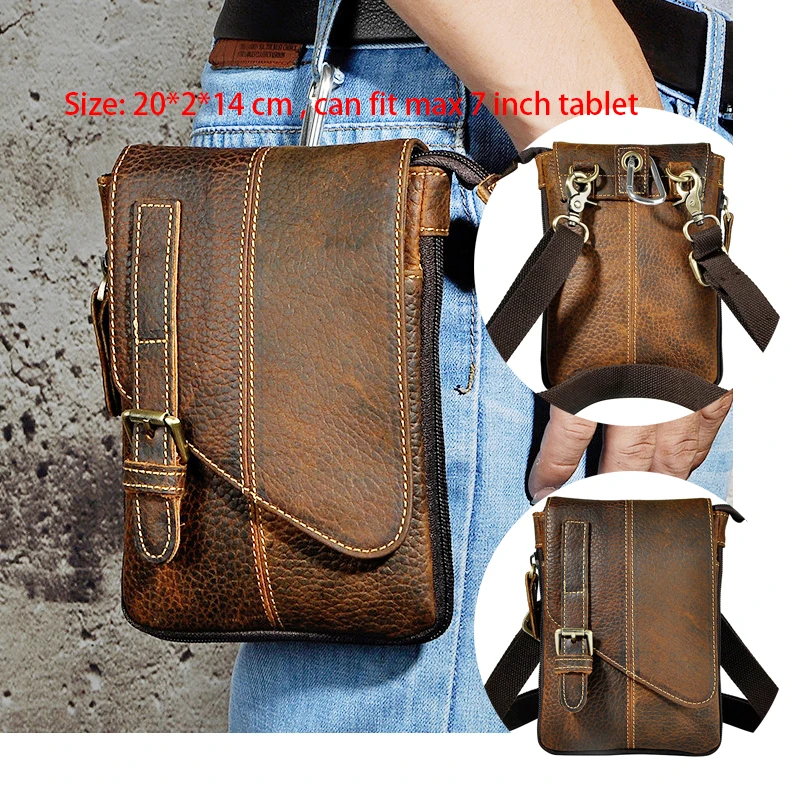 small-dark brown 2 Модная качественная мужская повседневная многофункциональная сумка-мессенджер из натуральной кожи, сумка на плечо для планшета, сумка на пояс, мужская сумка 611-6-d - Цвет: small-dark brown 2