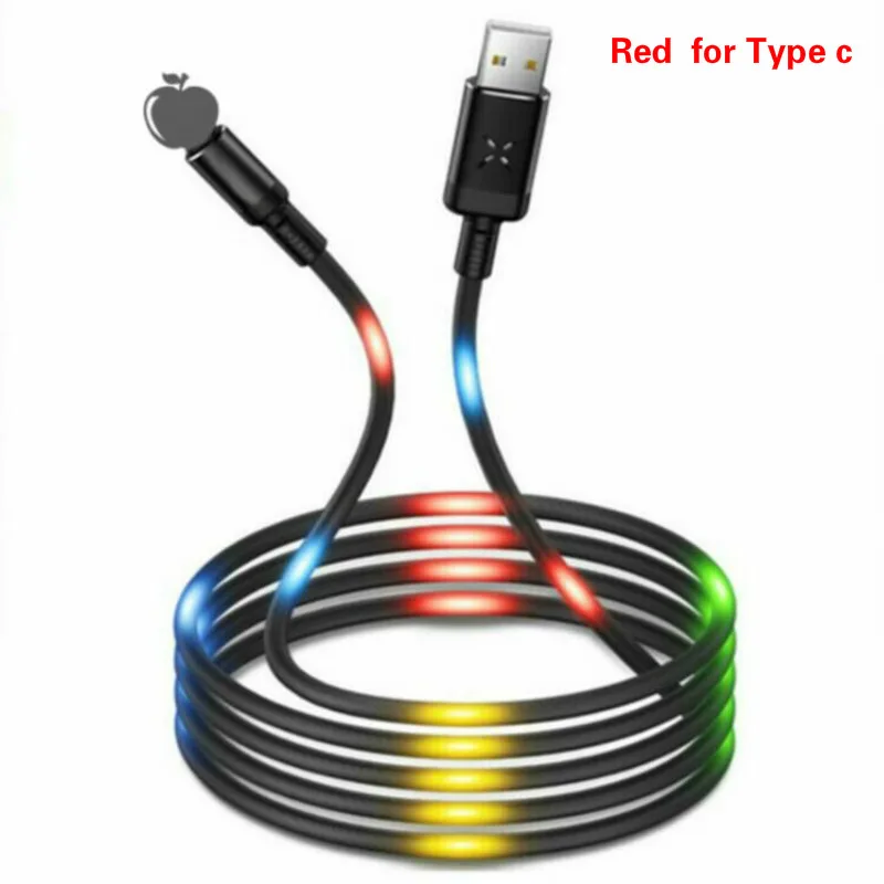 Colorful LED Light Flash Magnetic Fast Charging Micro USB Type C Cable Charger For iPhone XS X 8 7 Samsung USB C Cable - Цвет: Red  for Type c