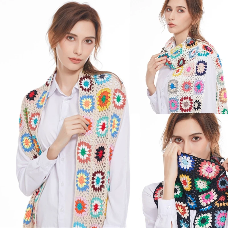 Bufanda de punto de ganchillo para mujer, chal hecho a mano, exquisito patrón de flores, borla, mantiene calor, para novia, hermanas, Q5WE|Bufandas de mujer| - AliExpress