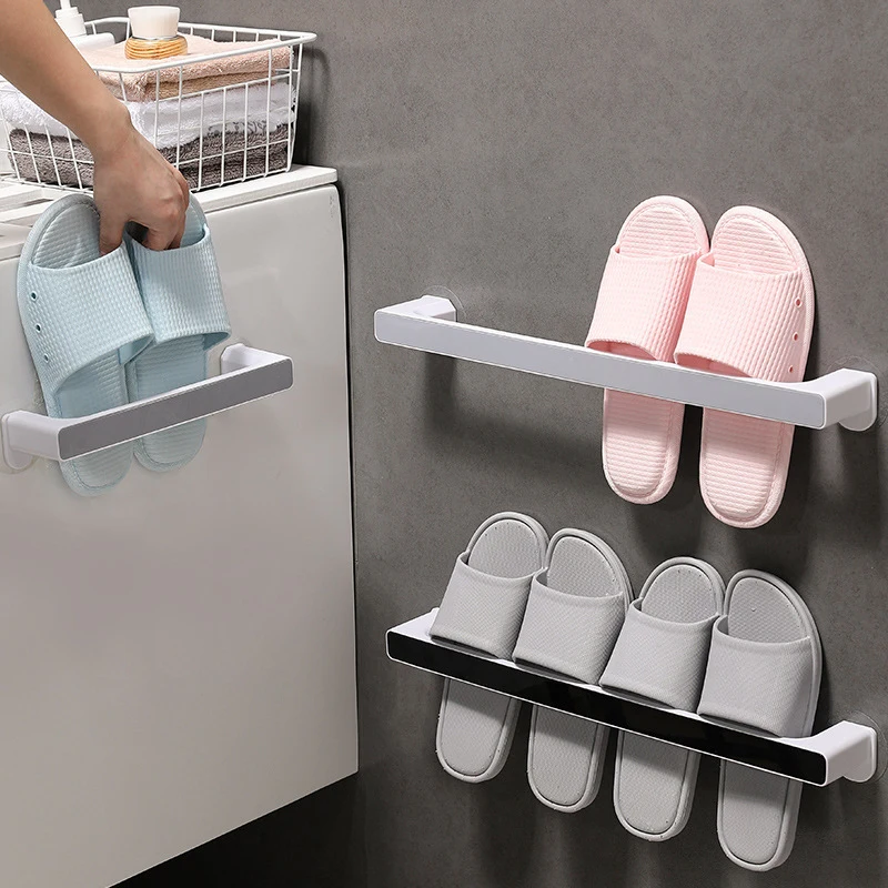 Self-adhesive Bathroom Towel Bar Towel Wall Mounted Hanger Holder Rack Shelf Shoes Holder Hanging Finishing Rack