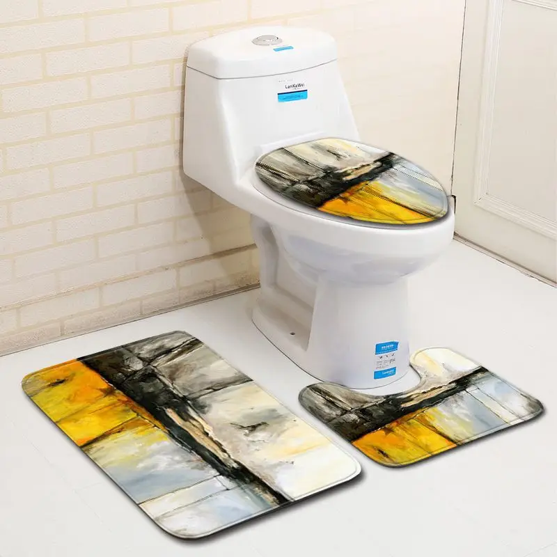 Zeegle Printed Bathroom Mat Set Toilet Decoration Rug Bathroom Entrance Mat Floor Rug Anti-slip Toilet Foot Rug Washable Carpet