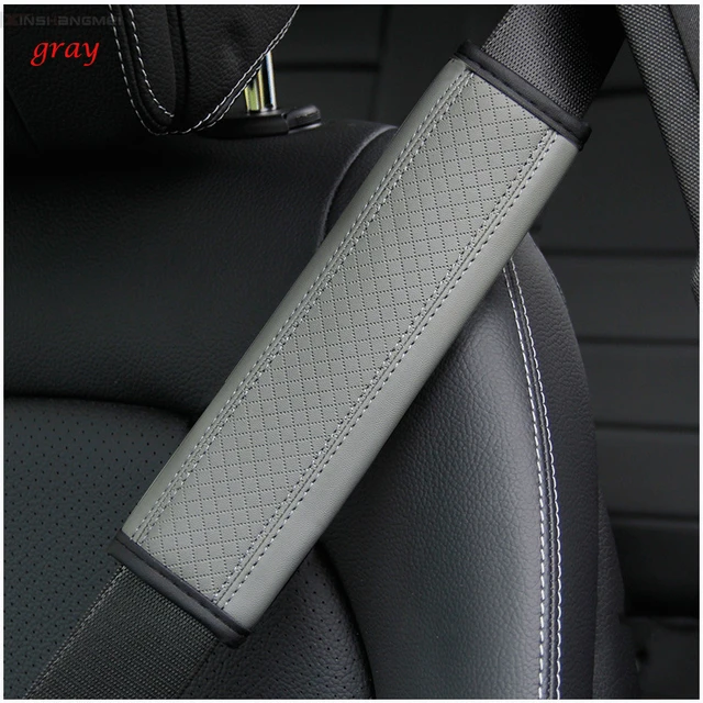 Soft Leather Embossed Seat Belt Shoulder Pads To Protect The Driver's Shoulders. Car Seat Cover Decoration gray