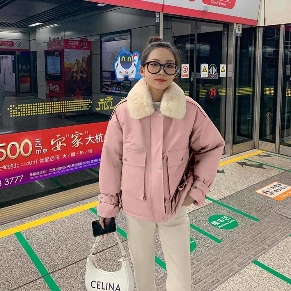 2023 Autumn Winter Women Jackets Quilted Puffer Parkas High-Quality Warm Wild Oversize Pink Lady Short Coat Korean Fashion Parka