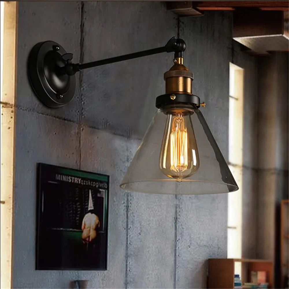 Винтаж Стекло настенный светильник светодиодный металла Освещение в помещении