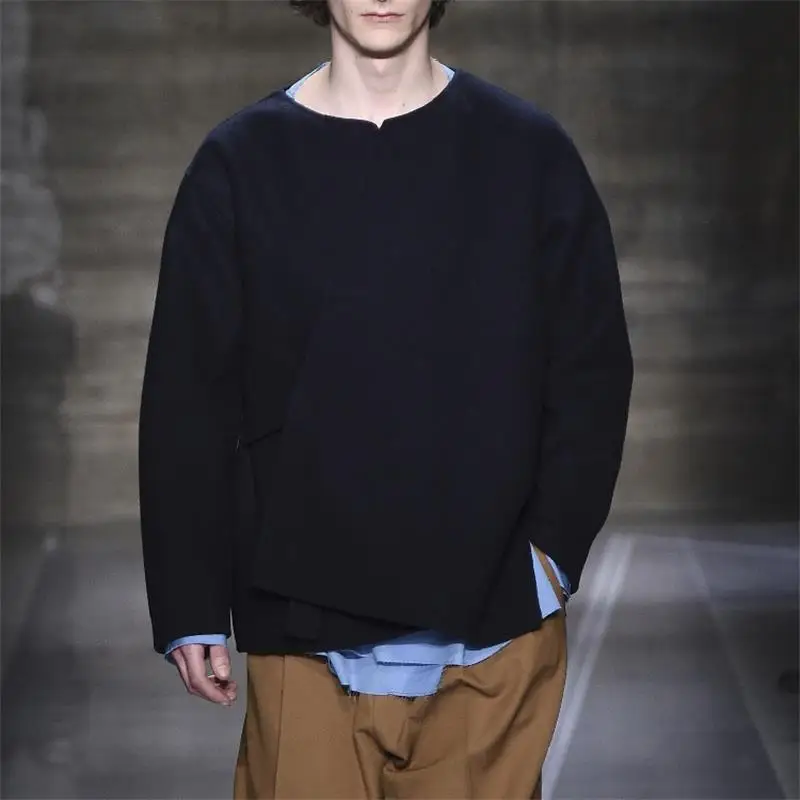 売筋ランキングなど通販限定 男性の黒プルオーバー春と秋の新メンズカジュアルウールコートラウンドネックシンプル無地ファッションメンズpullove クーポンあり Hashaliach Co Il