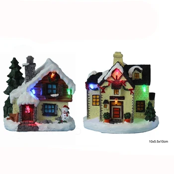

4" LED paper mache (polyresin) small Christmas village house design with led light Christmas decor gifts lot of 2