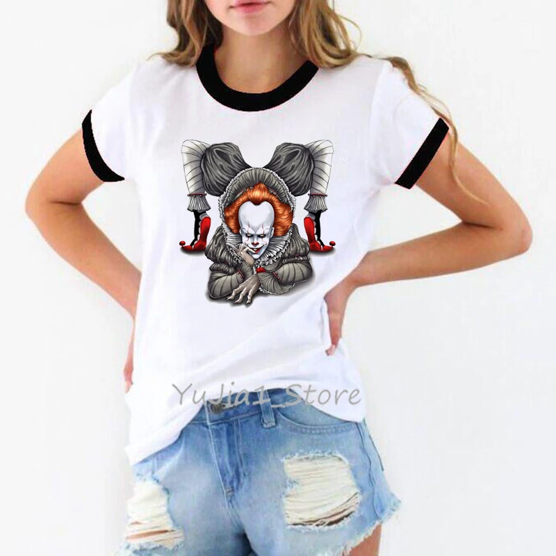 Horror IT рубашка по мотивам фильма женщины Стивен Кинг клоун Pennywise печать Хэллоуин Женская футболка лузер lover футболка Базовая футболка