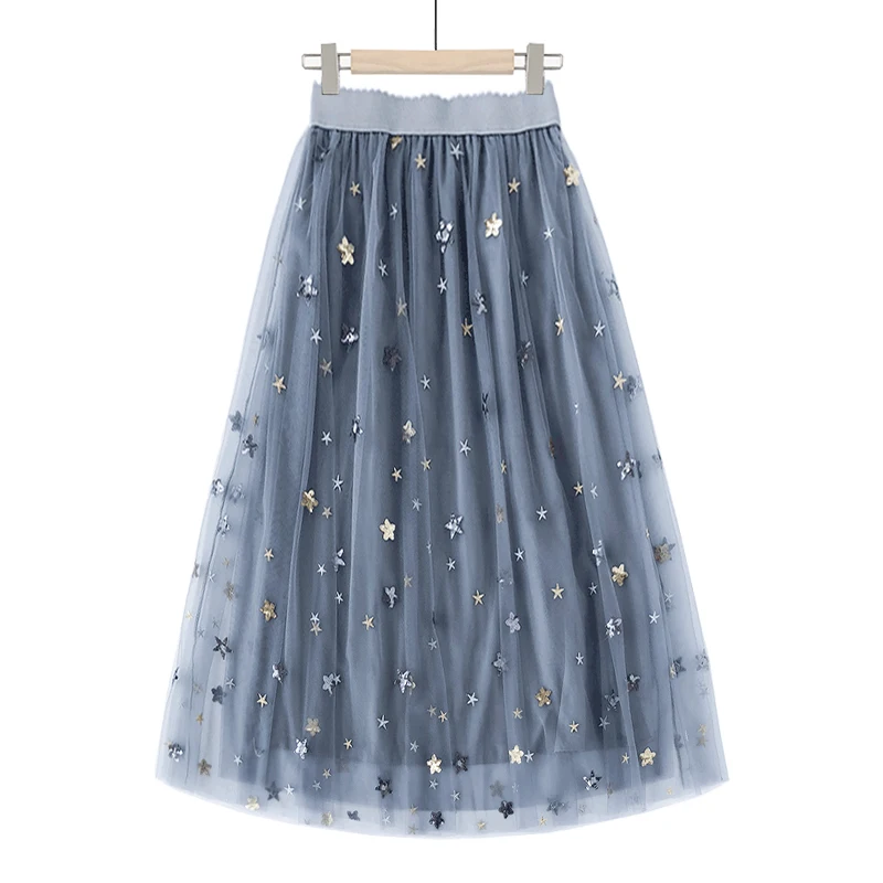 Net bordada de lentejuelas con estrellas, nueva falda de otoño con de péndulo grande|Faldas| - AliExpress