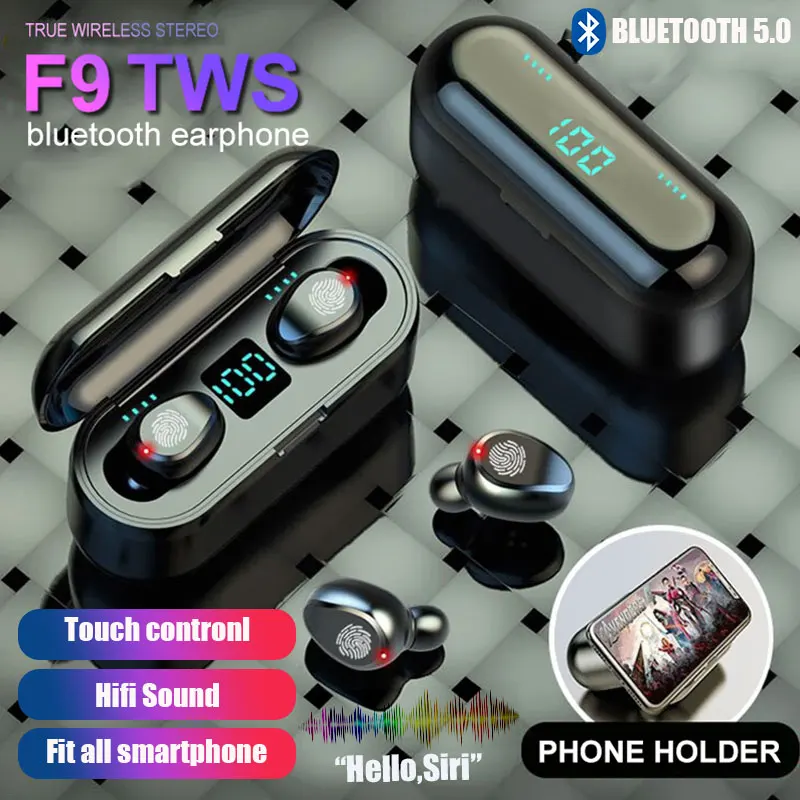 

Cewaal F9 TWS Bluetooth 5.0 binaural mini invisible magnetic touch headset LED digital display 2000 mAh can charge mobile phone