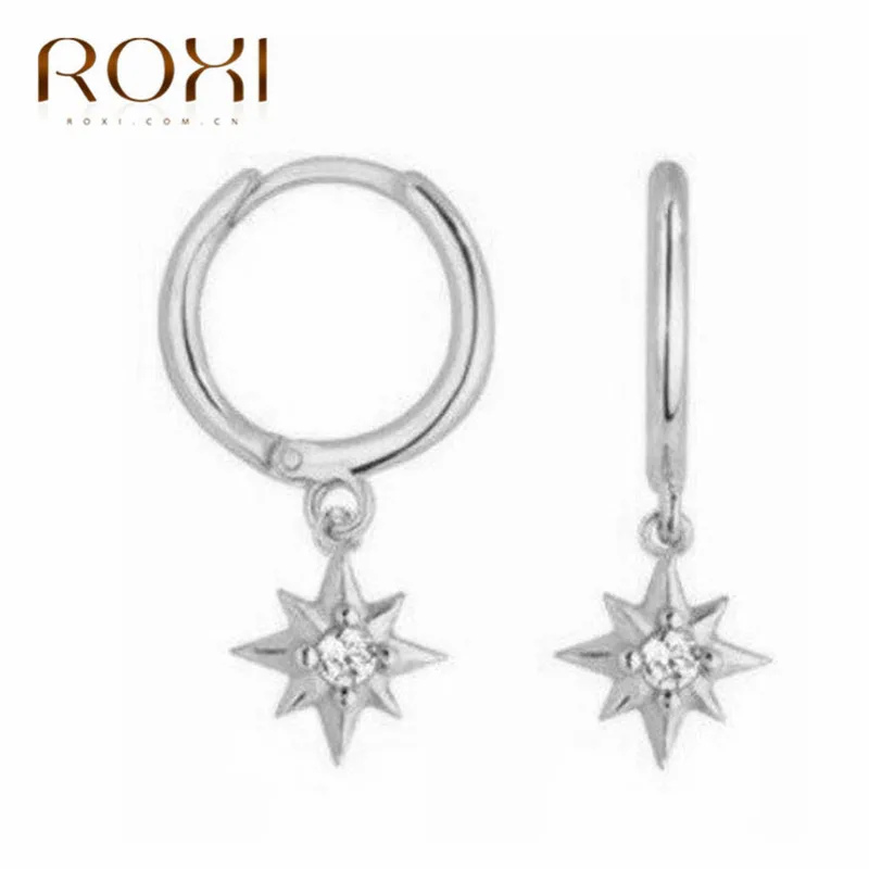 ROXI 925 пробы серебряные серьги корейские мини циркониевые серьги-гвоздики с подвеской для женщин Женские Висячие круглые серьги
