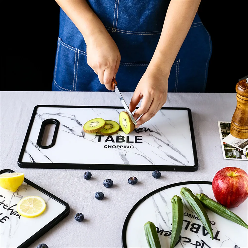 1Pc Marble Appearance Style Plastic Cutting Board Anti-slip Design TPR  Kitchen Chopping Board Dishwasher Safe