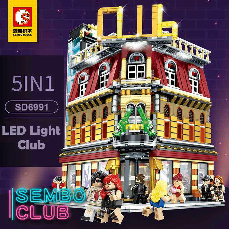 

5 IN 1 City Street View Nightclub Bar Club Resort Hotel Building Blocks Architecture House Model Bricks USB LED Compatible