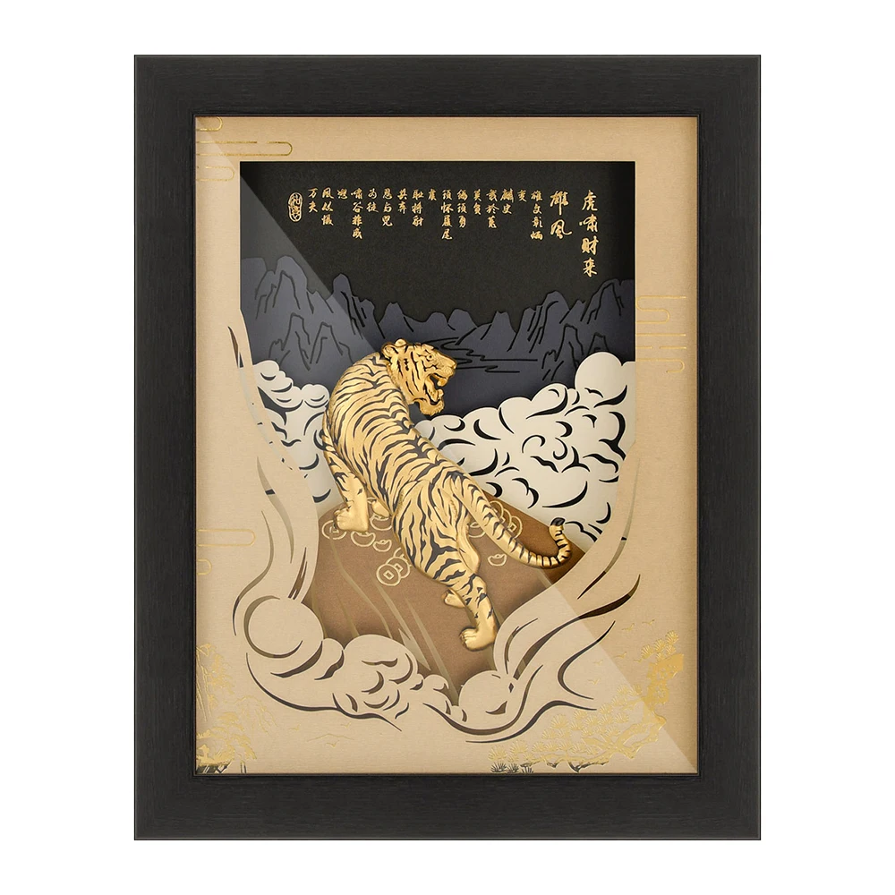 

24k Gold Foil Art Painting Animal Tiger Wall Pictures Chinese Zodiac Tiger Handicrafts Home Painting Decor With Framed Mirrors