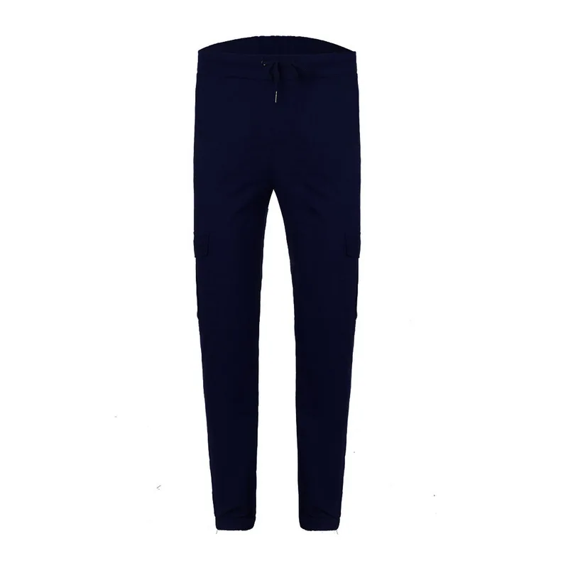 Мужские повседневные однотонные спортивные штаны с несколькими карманами для бега, мужские брюки-карго, Осень-зима, обтягивающие спортивные штаны для бега, мужские брюки - Цвет: Style-2 Navy Blue