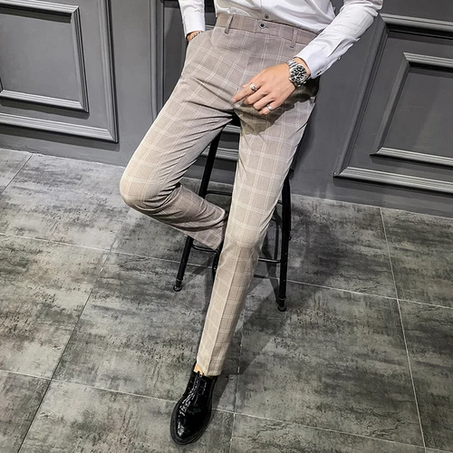 Осенний серый мужской костюм жилет и брюки Модный деловой повседневный мужской жилет брючный костюм, брюки жилеты можно купить отдельно - Цвет: a Khaki pants