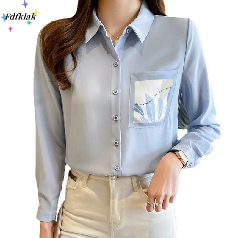 

Рубашка Fdfklak в французском стиле ретро, Женский Топ с длинным рукавом, одежда, новинка весны 2022, шифоновая блузка, женские рубашки с бесплатной доставкой