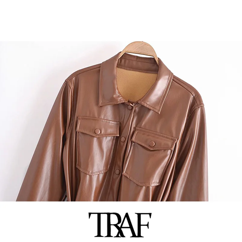 abrigo de m TRAF-Chaqueta de piel sintética con cinturón para mujer 