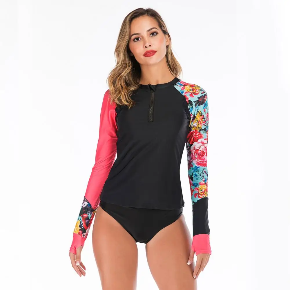 Sexy Long Sleeve Swimwear Women Rash Guard Two Piece Rashguard For Surfing Beach Bathing Suits Surf Clothes 6604