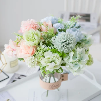 

5 Bouquet Bridal Artificial Flowers Peony Hydrangea Home Decor Wedding Accessories New Year Christmas Crafts Autumn Fake Plants