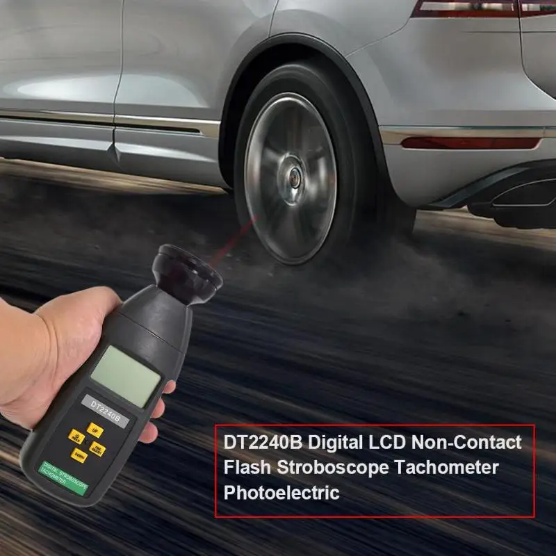 DT2240B цифровой ЖК-дисплей Бесконтактный стробоскоп Тахометр фотоэлектрический измеритель оборотов Тестер спидометра 60~ 40000 об/мин