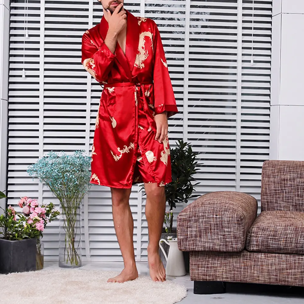 mens pajama pants Spring Summer Thin Mens Pajamas Stripe Long Sleeves Pyjamas Night Robe Dressing Gown Male Silk Satin Kimono Bathrobe Sleepwear silk sleepwear