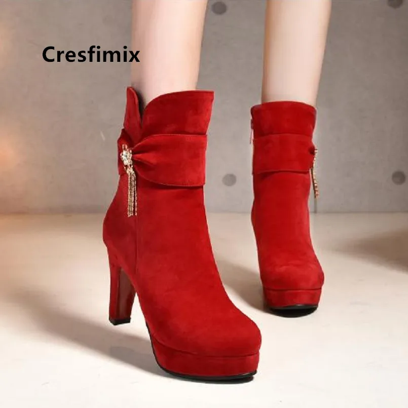 Cresfimix botas feminins women fashion high quality beige side zipper high heel boots ladies classic black autumn boots b6036