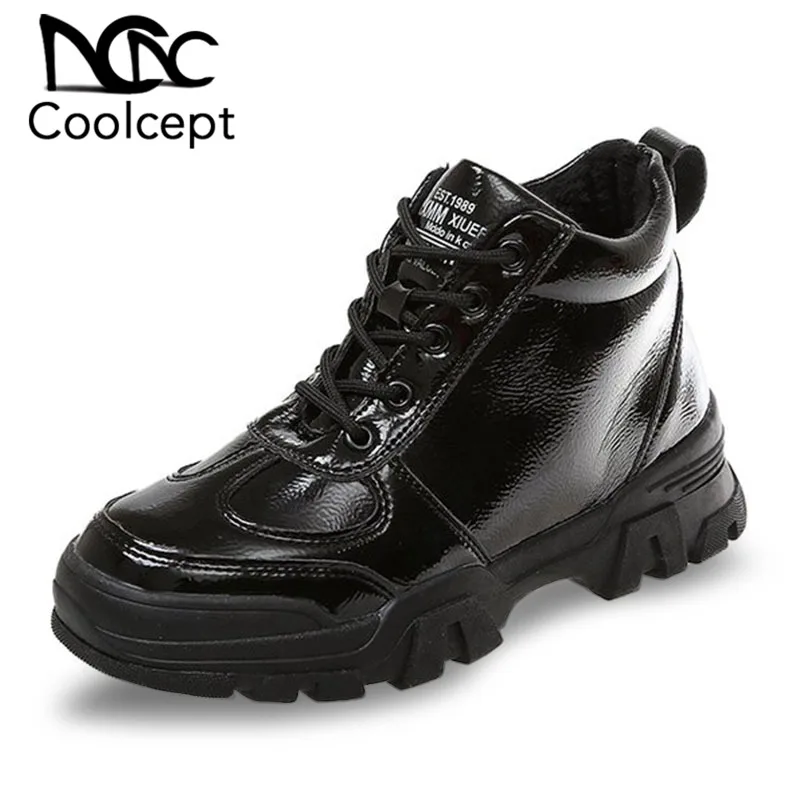 

Coolcept Winter With Fur Ankle Boots For Women Lace Up Thick Sole Sneakers Leisure Outdoor Keep Warm Women Footwear Size 35-40