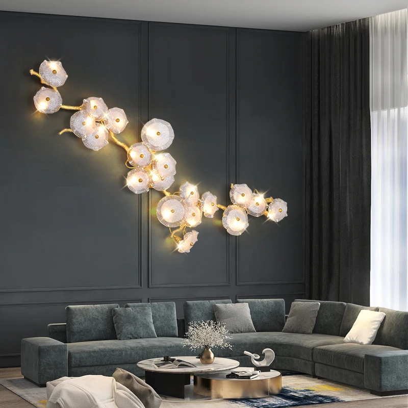 

Post-Modern Light Luxury Living Room Background Wall Lotus Wall Lamp Bedroom Bedside Hotel Villa Chinese Style Classical Art