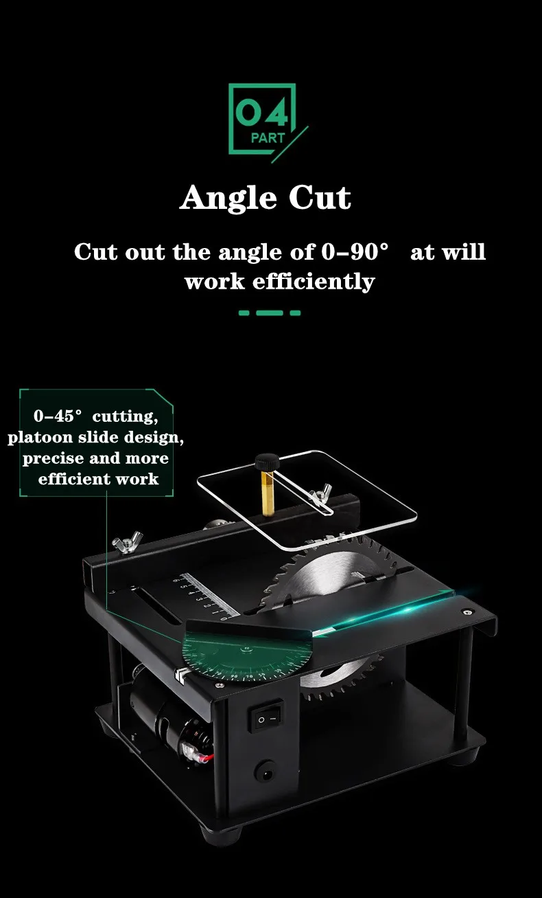 Mini sierra eléctrica de mesa cortadora en ángulo con velocidad ajustable para madera, plástico y acrílico, 12-24V, 200W