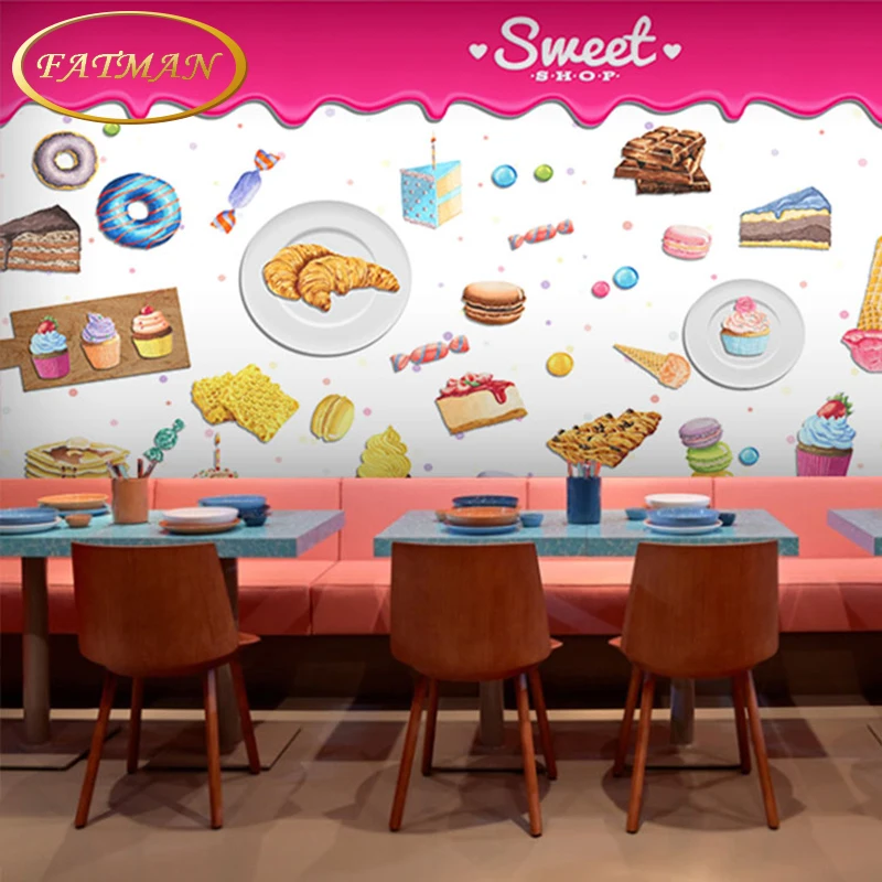 

Dropshipping Custom 3D Photo Wallpaper Hand-painted Dessert Bakery Ice Cream Shop Baking Room Wallpaper Mural Papel De Parede