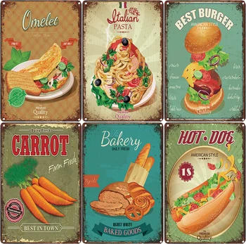 

ICE CREAM Tea Cupcake Hot Dog Tin Sign Vintage Metal Plate Retro Iron Painting Italian Pasta Wall Decoration For Shop Home