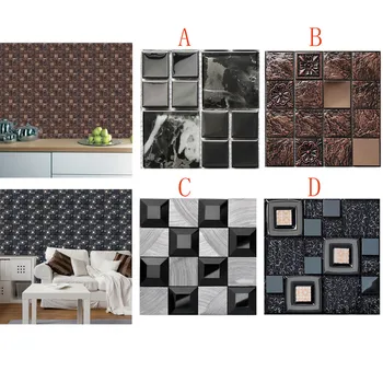 

10PCS Tile Stickers DIY 3D Mosaic Self Adhesive Wall Paper Tile Sticker Vinyl Home Kitchen Decoration 10X10CM