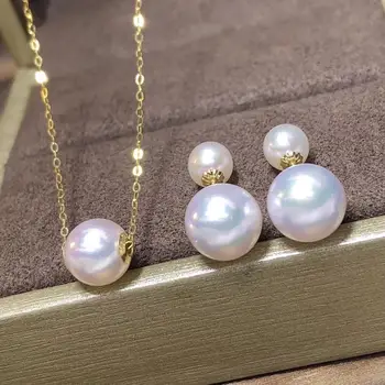 

D322 Pearls Sets Fine Jewelry Solid 18K Gold Natural 7-10mm Fresh Water White Pearls Female's Jewelry Sets