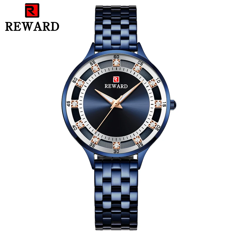 Брендовые синие аналоговые часы для женщин, Роскошные Кварцевые наручные часы из нержавеющей стали, простые женские модные часы со стразами