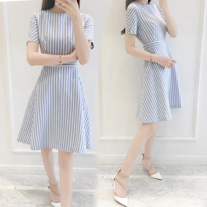 

Striped Dress Hipster 2020 Summer New Style Women's Dress Korean-style Slim Fit Slimming Mid-length Skirt Fashion