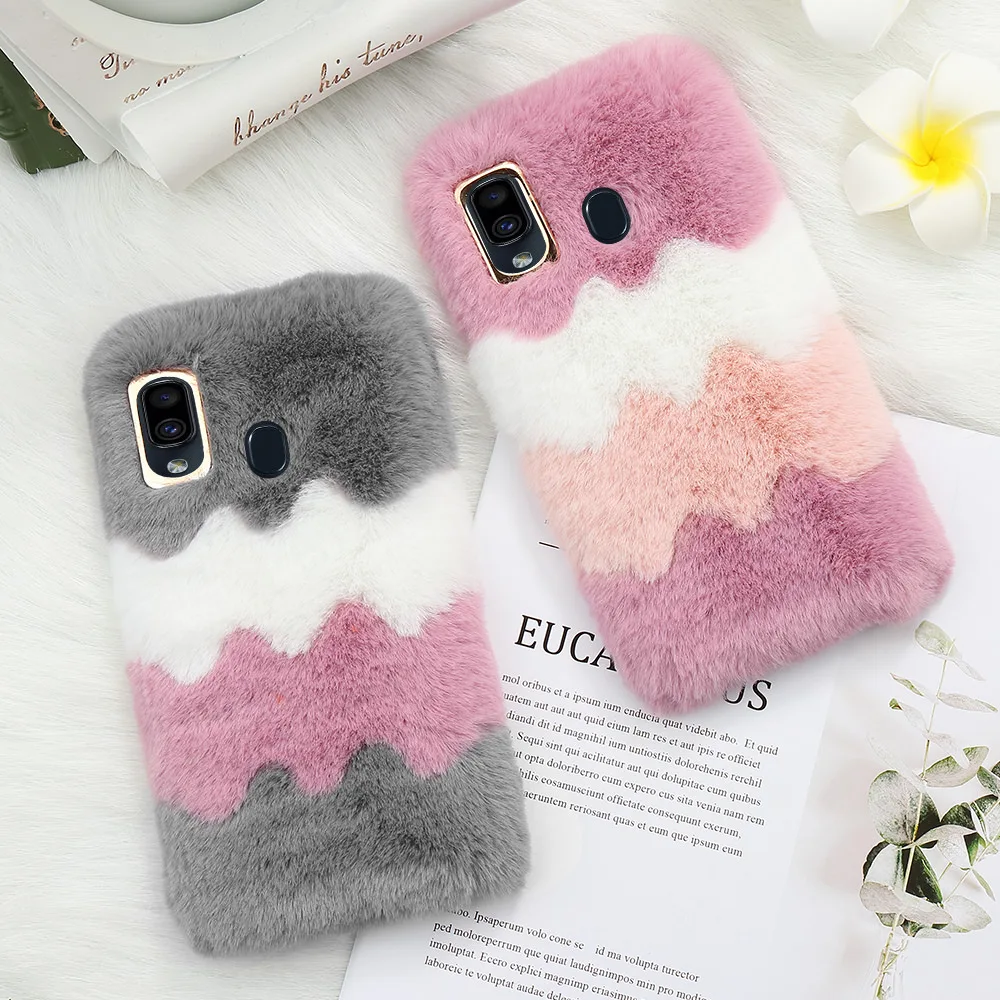 Plush Fur Rabbit Case for Samsung Galaxy A51 A71 A6 A7 A8 J4 J6 Plus 2018 Warm Soft TPU Luxury Phone Back Cover Bling Coque Capa | Мобильные
