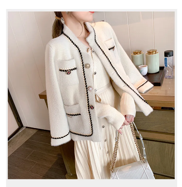 Женский классический вязаный кардиган повседневный жакет из искусственной