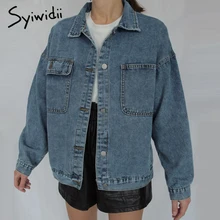 Jean Jacket Denim Coat Spring-Fall Casual Women Solid Syiwidii 
